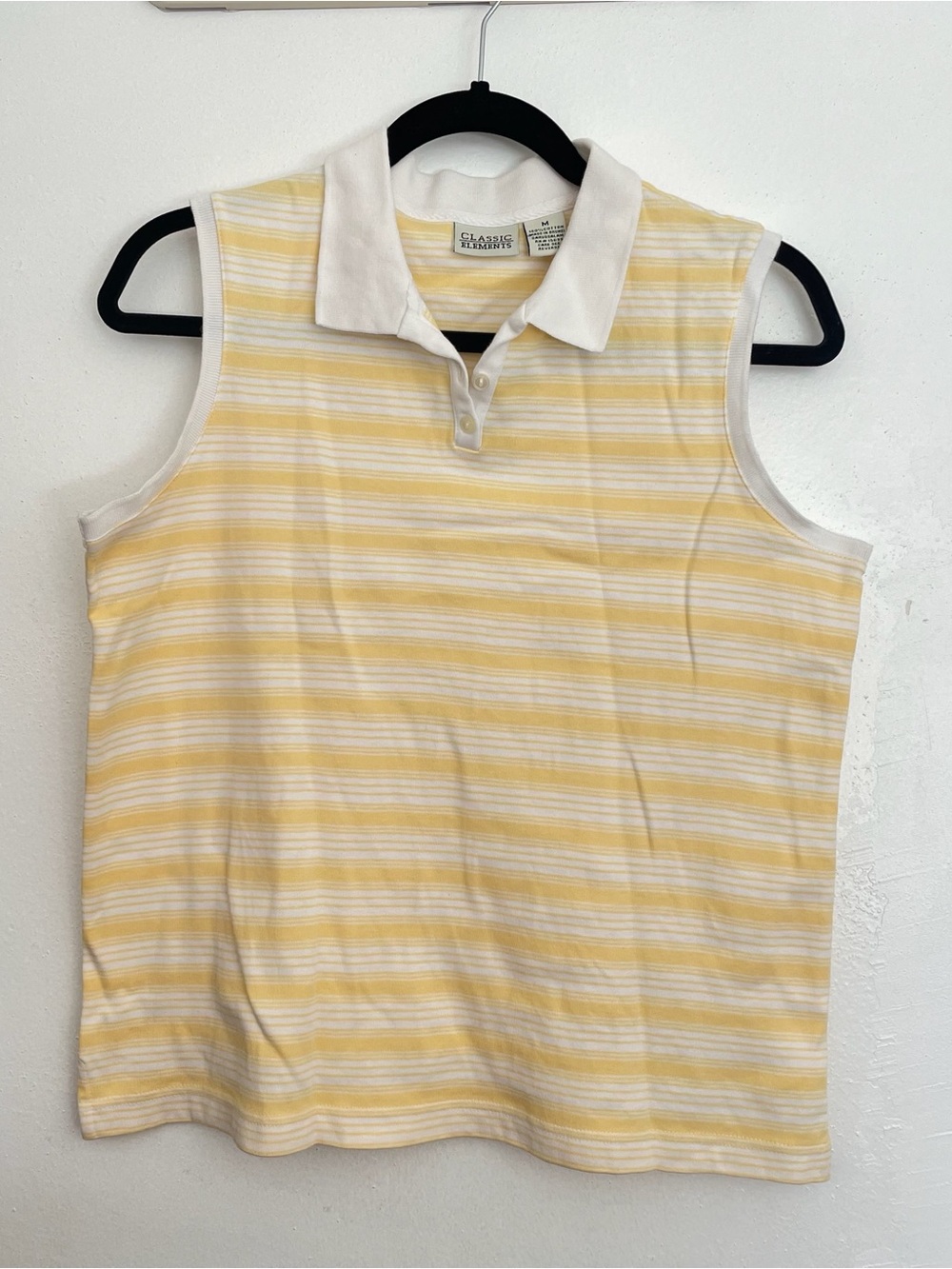 Classic Elements Yellow White Striped Sleeveless Polo Tank Top M